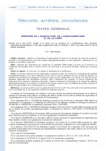Arrêté ministériel sur les produits phytopharmaceutiques et de leurs adjuvants – 4 mai 2017